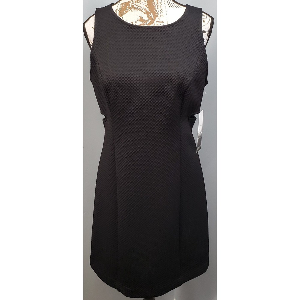 Kensie Quilted Bodycon Sheath Dress Womens M Black Cutout Sides Party Cocktail